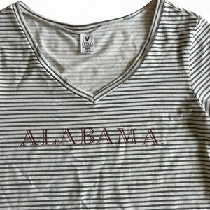 Alabama Striped V-Neck Tee – Soft & Oversized Fan Favorite – Size S
